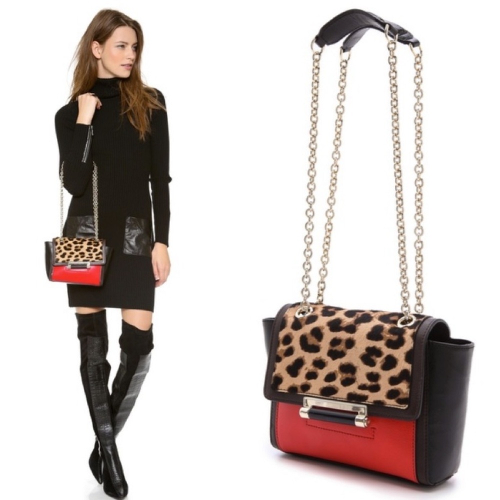 Diane von Furstenberg NWT 440 Micro Mini Leopard Haircalf Bag in Red Leather